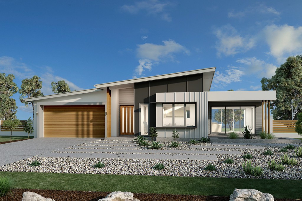 The Parkview 286 home facade featuring an example of single-storey contemporary home designs.